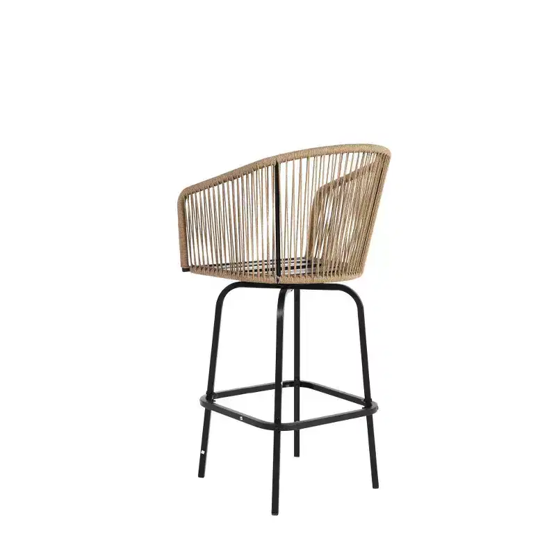 Whisen 2-Piece Patio Bar Stools with Armrests & Backrest, Wicker Bar Stools for Backyard, Garden