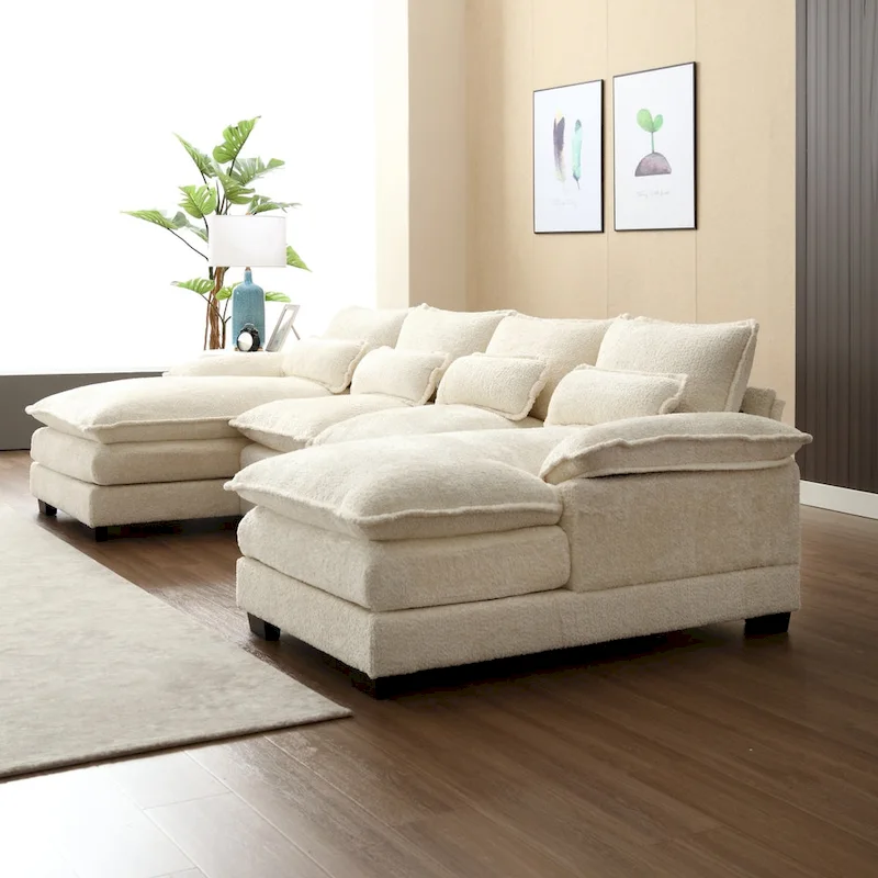 Sectional Sofa Cloud Couch for Living Room, Modern Chenille/Boucle U Shaped Couch, Comfy Modular Sofa Sleeper with Double Chaise