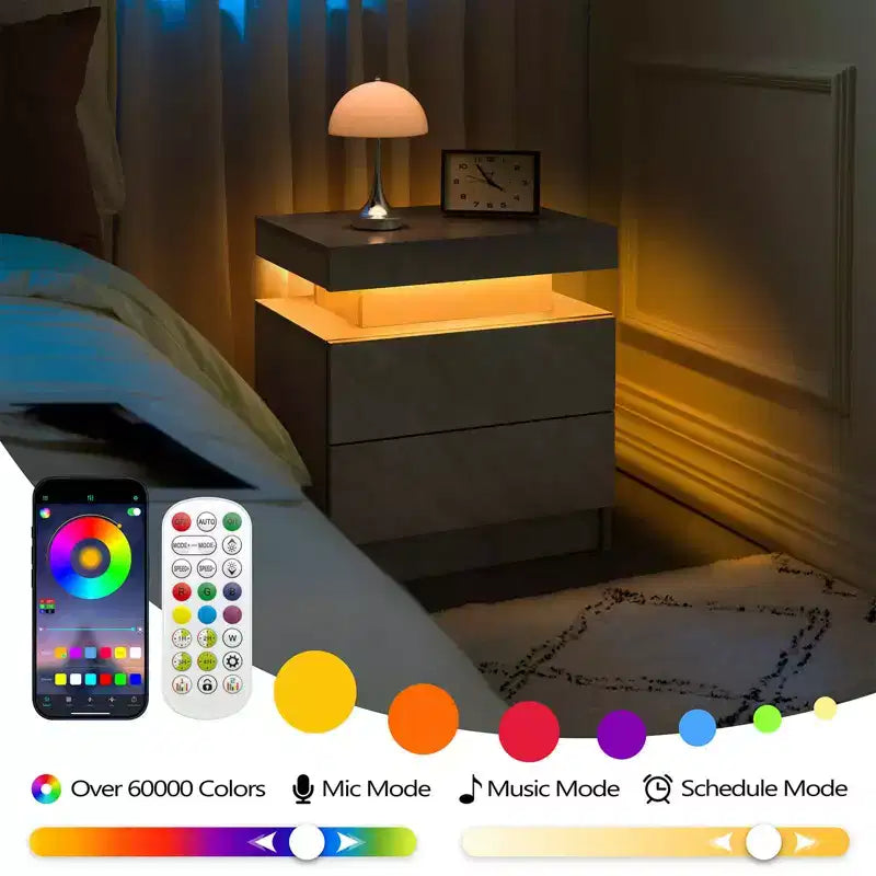 Nightstand Bedside Table with 2 Drawers Modern End Side for Bedroom Deep Gray