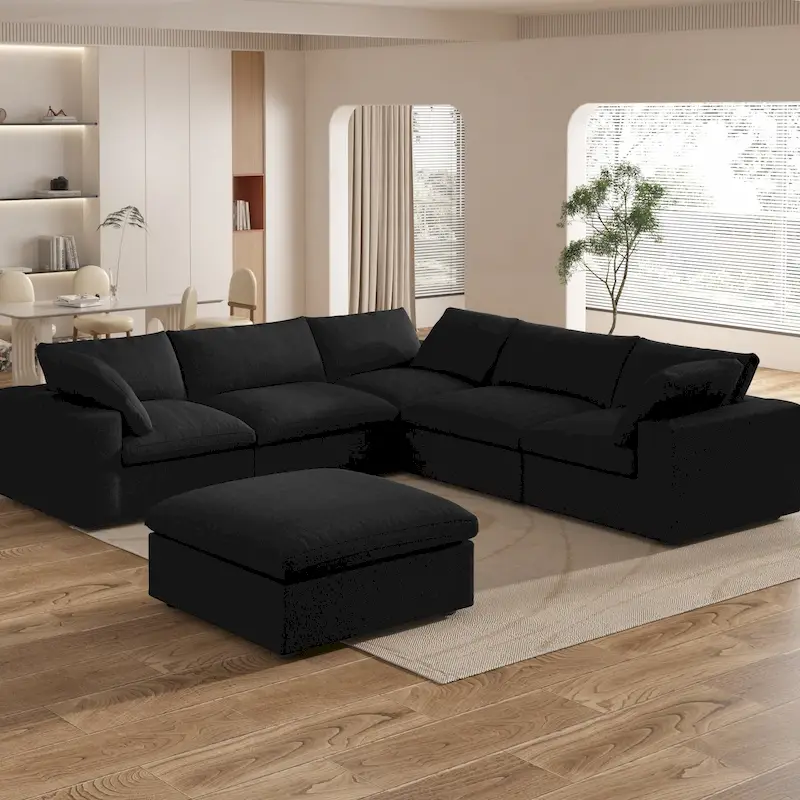 Large Down Filled Corner Sectional Sofa Couch with Ottoman for Living Room Set