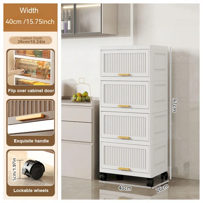 Kitchen Carts, Flip Open Storage Box With Wheels, Movable Storage Cabinet, Kitchen Shelf, Movable Storage Box-White
