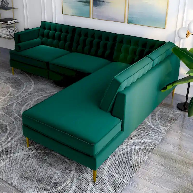 Velvet Modern Tufted Living Room Corner Sectional Sofa