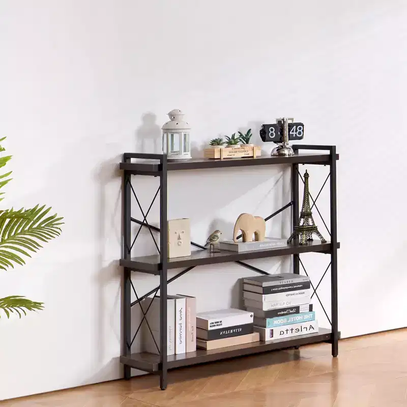 Metal Bookshelf 3-Tier Industrial Open Shelf Bookcase with Heavy Duty Frame 75 lbs Per Shelf Rustic Storage Display for Living Room Home Office