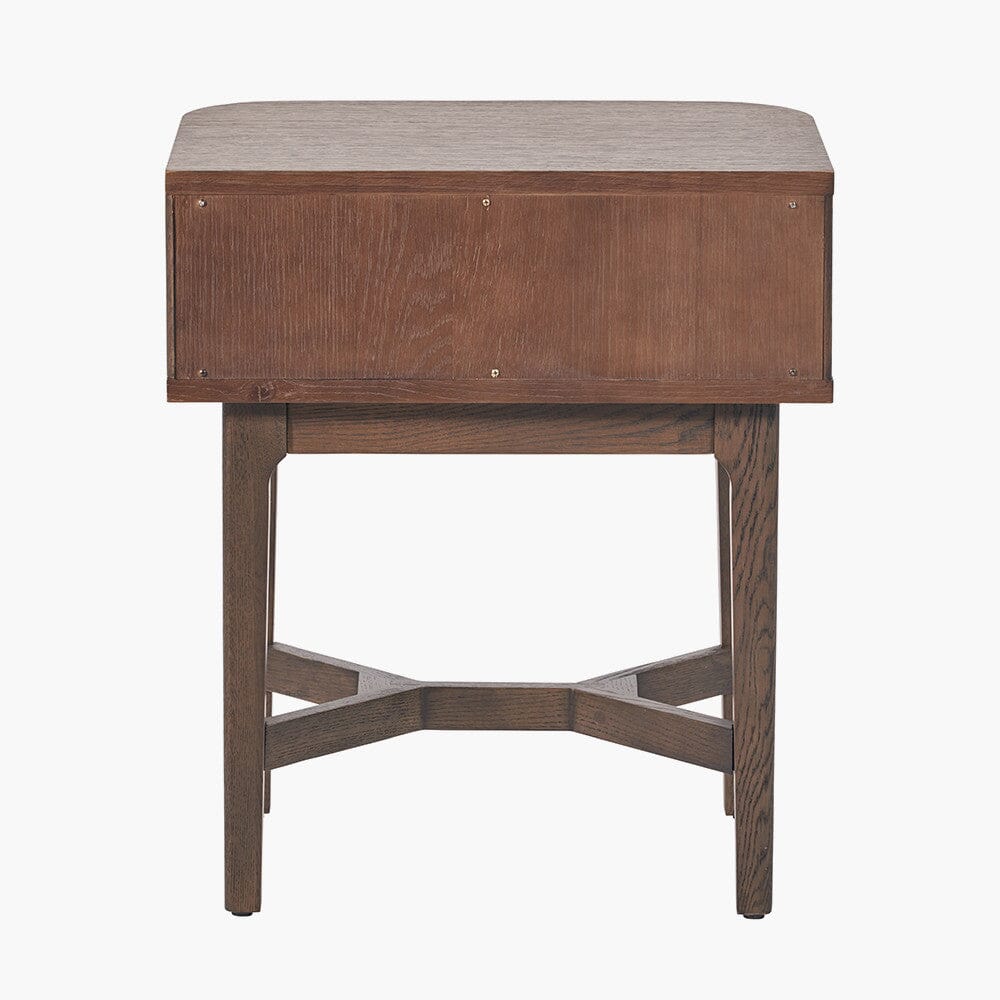 Dark Brown Ribbed Oak 1 Drawer Bedside Table