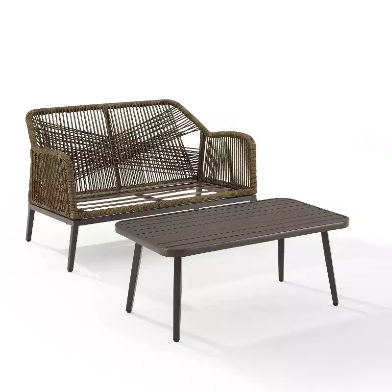 Haven 2pc Outdoor Wicker Conversation Set - Light Gray - Crosley: Includes Loveseat & Coffee Table, Removable Cushions
