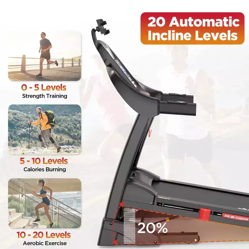 5.0HP Folding Treadmill for Home Office w/ 20Auto Incline, 300lbs Capacity Treadmill, 12MPH Fast Speed, 71 Programs, APP Enabled for Running Walking