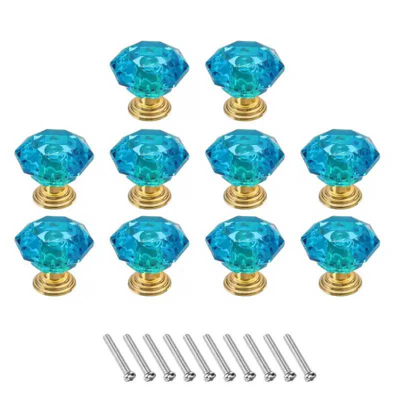 Unique Bargains Crystal Cabinet Knobs with Screw for Cupboard Wardrobe 10 Pcs