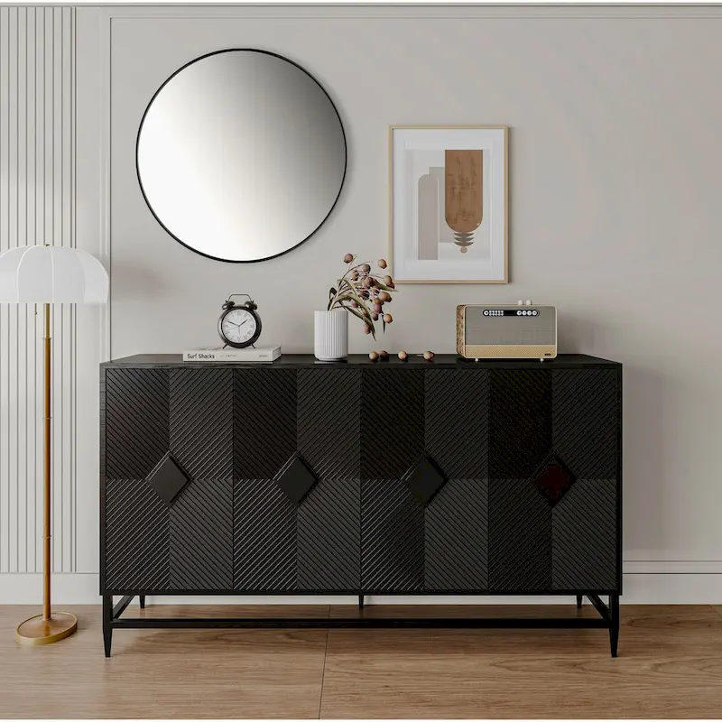 Accent Lacquered 4-Door Wooden Sideboard Buffet Server Cabinet