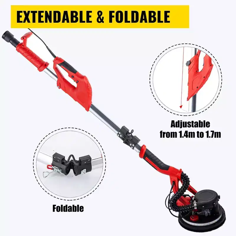 VEVOR Drywall Sander 850W, Electric Drywall Sander, Variable Speed 800-1750 RPM, Foldable Sheetrock Sander, with Telescope Handle, Red&Black