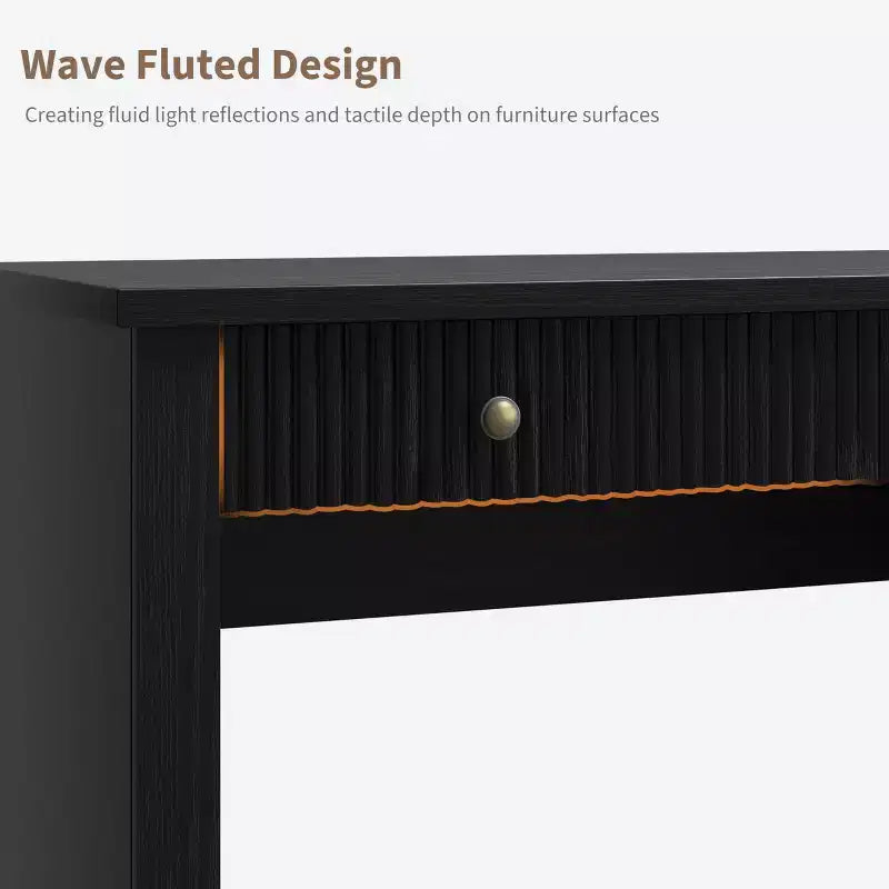 Fluted Home Office Desk Storage, 54 Modern Executive Desk with Charging Station, Wooden Computer Writing Desk with File Drawers for Study Room