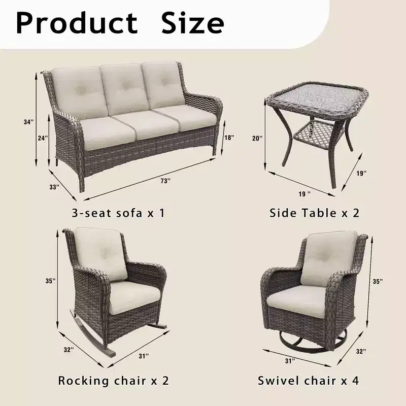 UPTIOT 9 Pieces Outdoor Wicker Sectional Sofa
