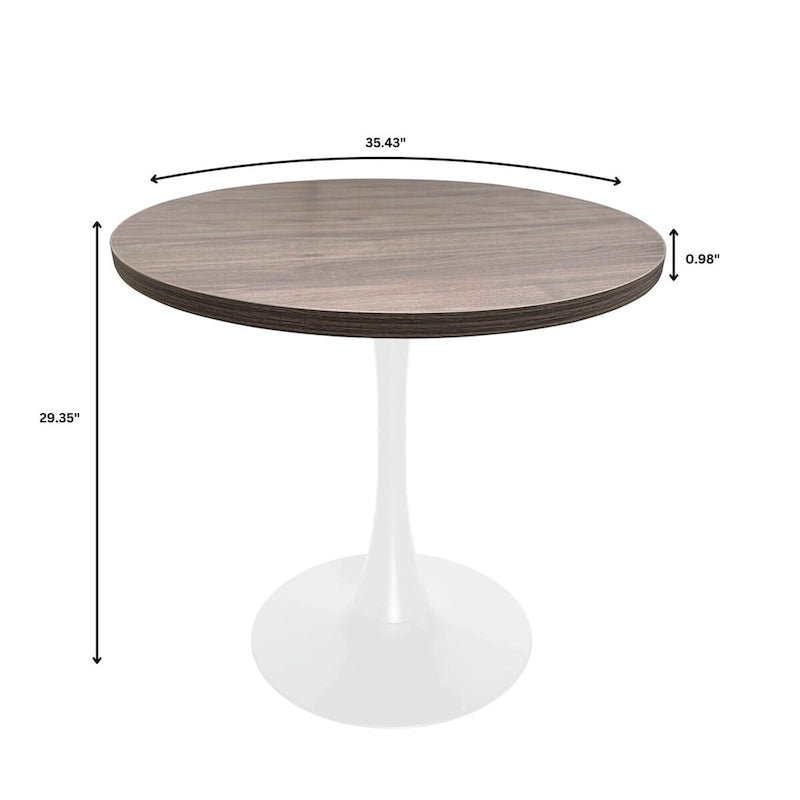 36 in. Round Dining Table for 4 with MDF Top and White Iron Base