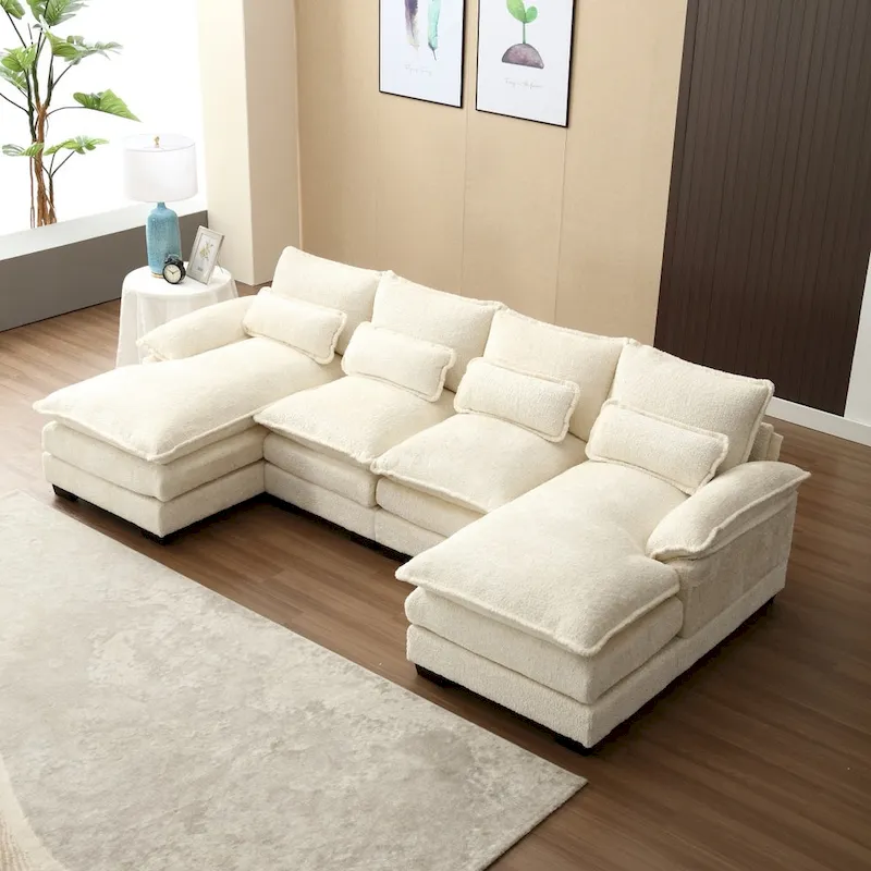 Sectional Sofa Cloud Couch for Living Room, Modern Chenille/Boucle U Shaped Couch, Comfy Modular Sofa Sleeper with Double Chaise