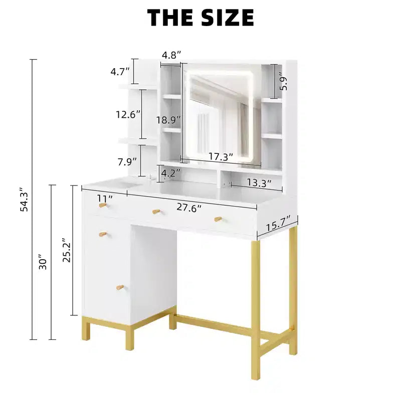 Makeup Table, Vanity Desk Dressing Table with LED Lighted Mirror & Power Outlet, 3 Lighting Modes