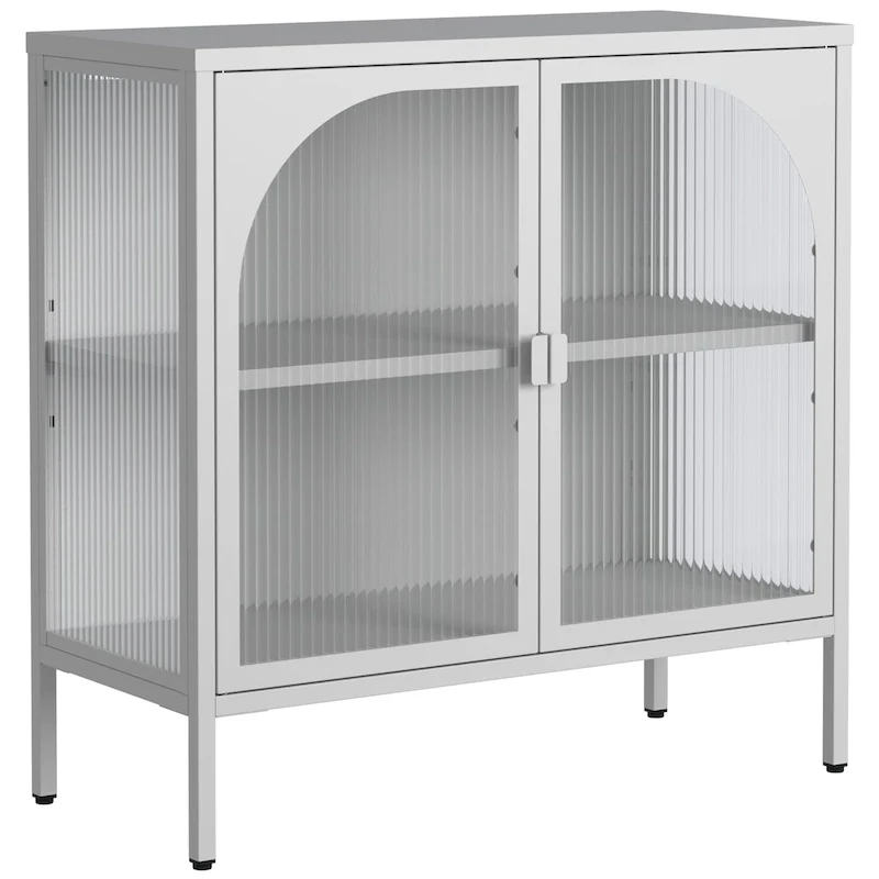 Metal Sideboard Cabinet with 2 Glass Doors and Adjustable Shelves