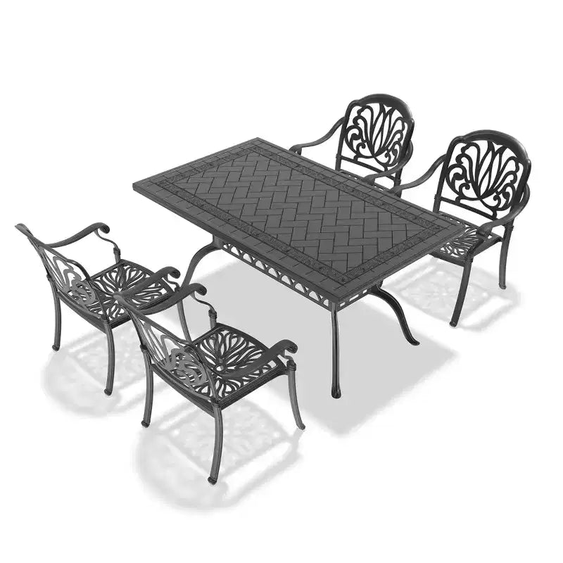 5-Piece Rectangular Cast Aluminum Patio Dining Set for Outdoor Backyard Garden Deck Poolside with Cushions