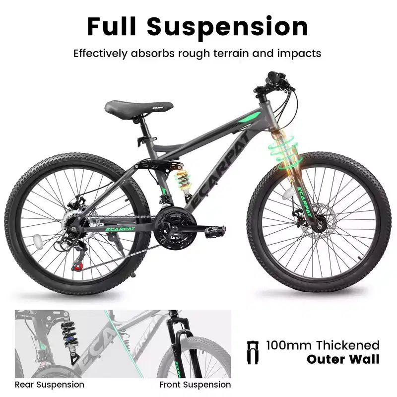 Okak 27.5IN Mountain Bike with Front and Rear Dual Shock Absorbers, 21-Speed Dirt Bike with Mechanical Disc Brake, Adult Bike for Men and Women