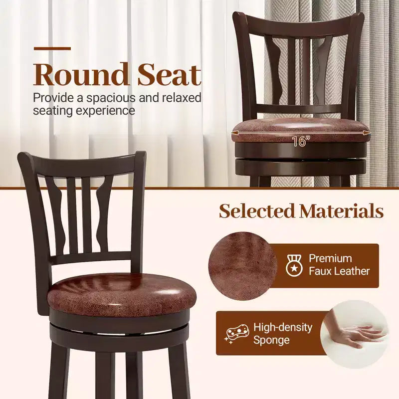 Costway 30 Bar Height Swivel Bar Stools Set of 4 w/Back & Faux Leather Seat