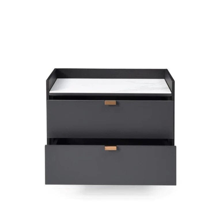 Dark Grey Oak 2 Door Bedside Table with Marble Top