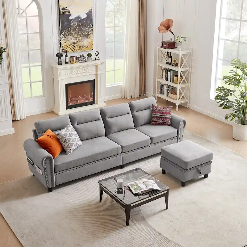 106.69 4 Seater L Shaped Reversible Sectional Sofa with Side Storage Bags