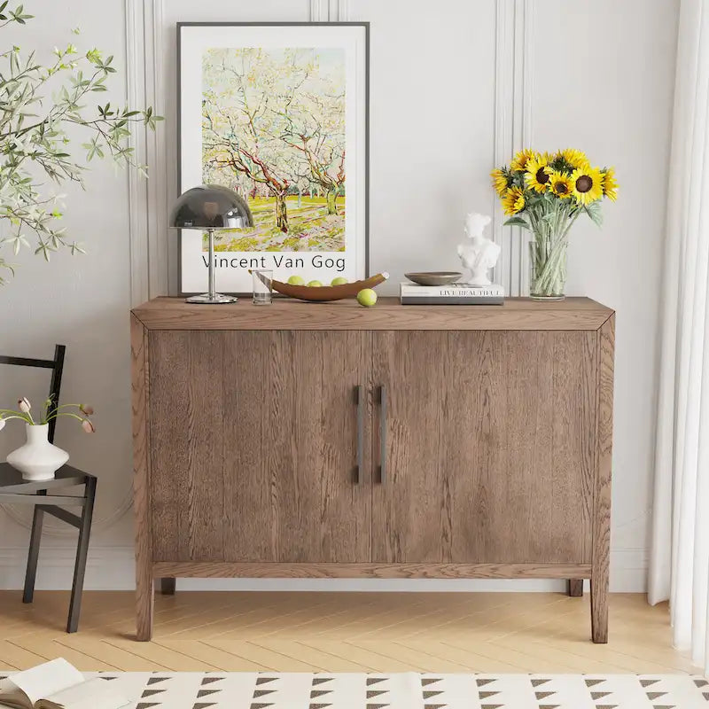 2-Door Wood Cabinet with Adjustable Shelf and Oak Legs