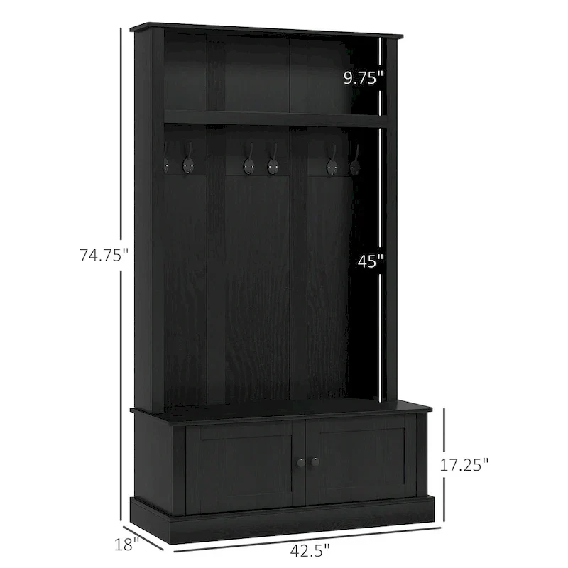 Freestanding Hall Tree, Entryway Bench with Coat Rack, Shoe Cabinet and Top Shelf