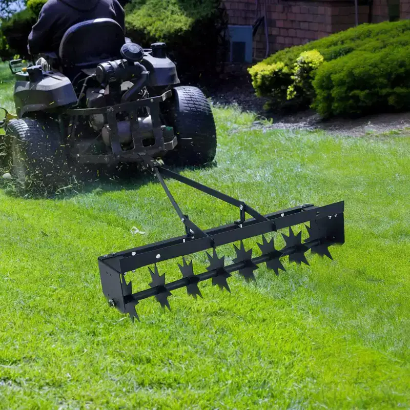 Heavy Duty Steel Tow-Behind Spike Aerator for Lawn & Garden  Global Tractor Hitch  Deep Soil Penetration  Removes Thatch  Ideal