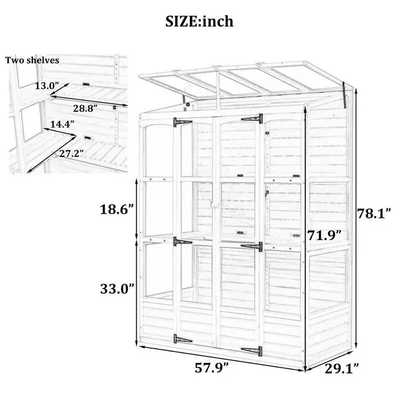 Whisen 78 Greenhouse with 4 Skylights & 2 Folding Shelves
