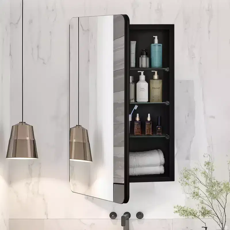 VEVOR Medicine Cabinet, 16 x 24 inch, Aluminum Frame Bathroom Wall Cabinet, 2-layer Adjustable Shelves, Black