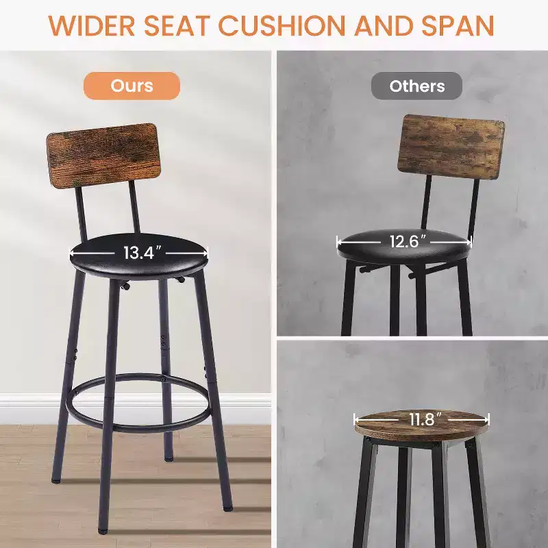 GDFStudio Briar 3 Piece Rustic Bar Table Set with Faux Leather Upholstered Bar Stools