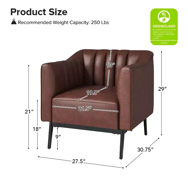 Carsten Industry 30 Wide Faux Leather Chair with Metal Leg|HULALA HOME-BROWN