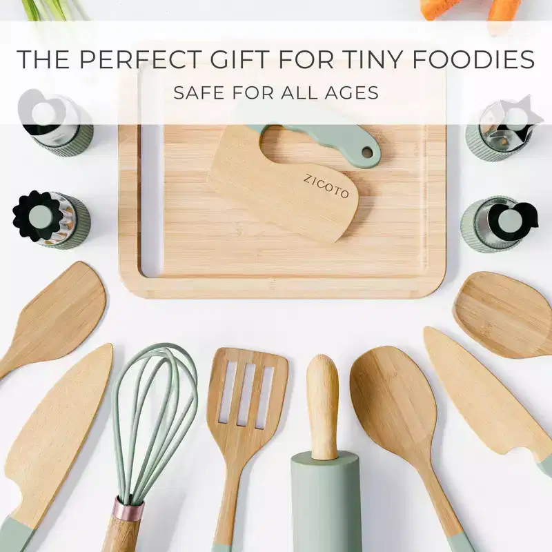 Wooden Cooking & Baking Set for Kids  Safe, Real Kitchen Tools  Durable Utensils, Perfect Gift for Creating Lasting Family Memories