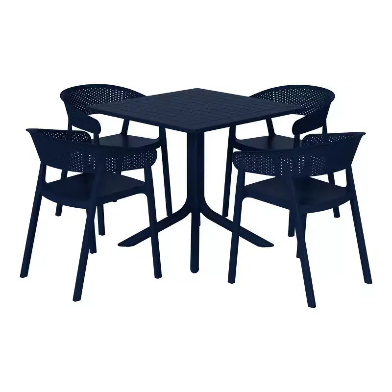 WestinTrends Playa 5-Piece Outdoor Resin Square Patio Dining Table Set with Stackable Patio Dining Chairs