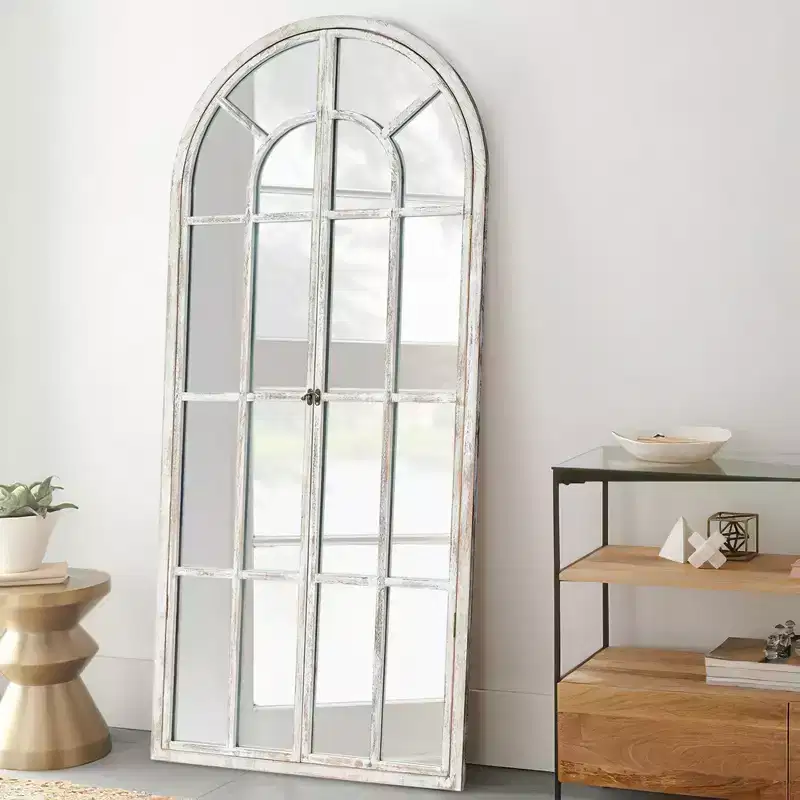 Arched Wood Frame Window Mirror - Full Length