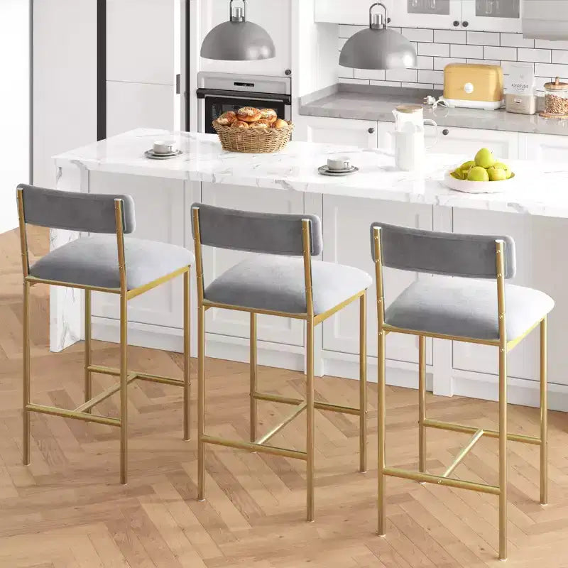 Bar Stools Set of 2, Kitchen Bar Stools with Footrest, 25.5 Inches Upholstered Bar Chairs with Back, 2 Counter Height Barstools for Counter Bar