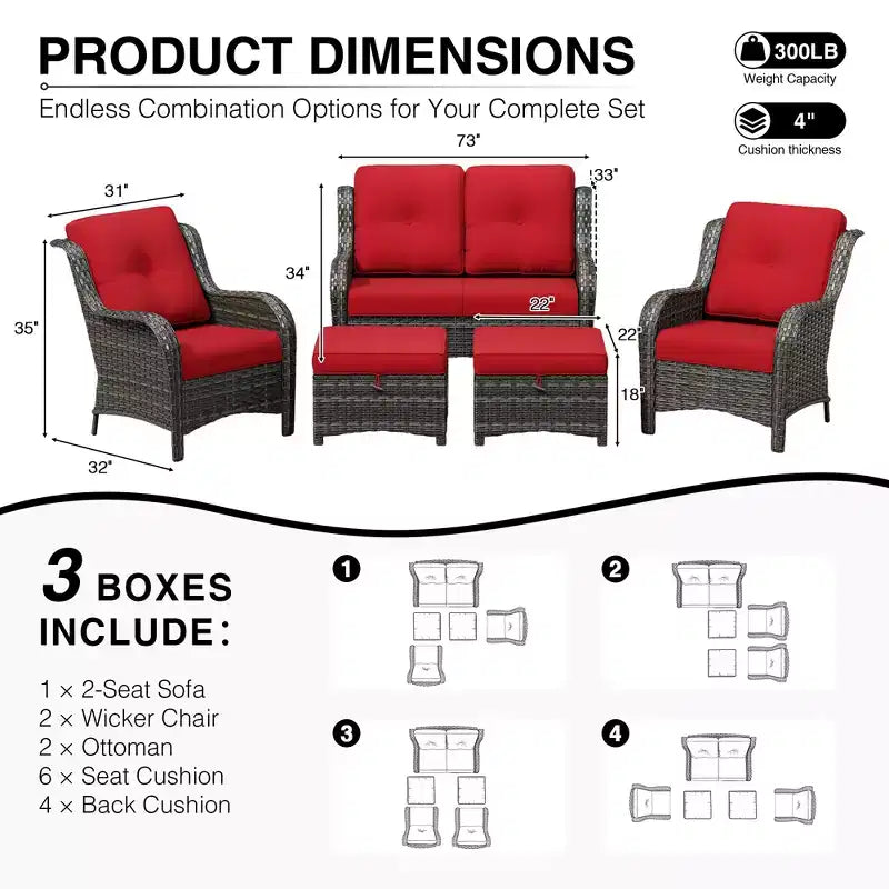 UPTIOT All-Weather Olefin Wicker Sofa Set with Multi-Functional Ottomans
