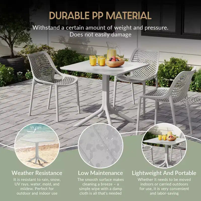 WestinTrends Playa 5-Piece Outdoor Resin Square Patio Dining Table Set with Stackable Patio Dining Chairs