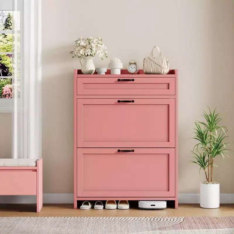 Modern Turn Drawer Shoe Cabinet, Space-Saving Storage Organizer for Entryway