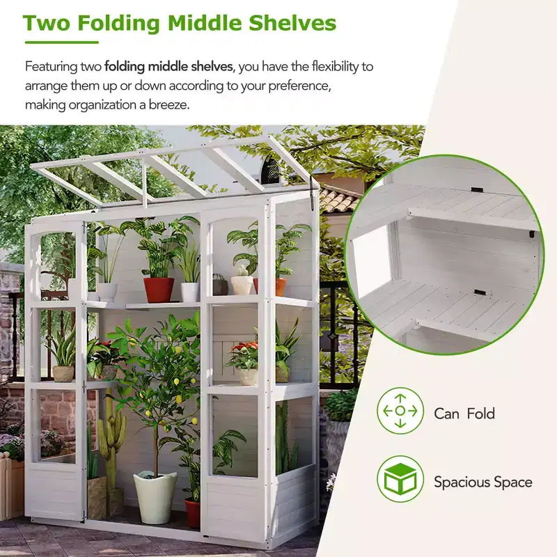 Whisen 78 Greenhouse with 4 Skylights & 2 Folding Shelves