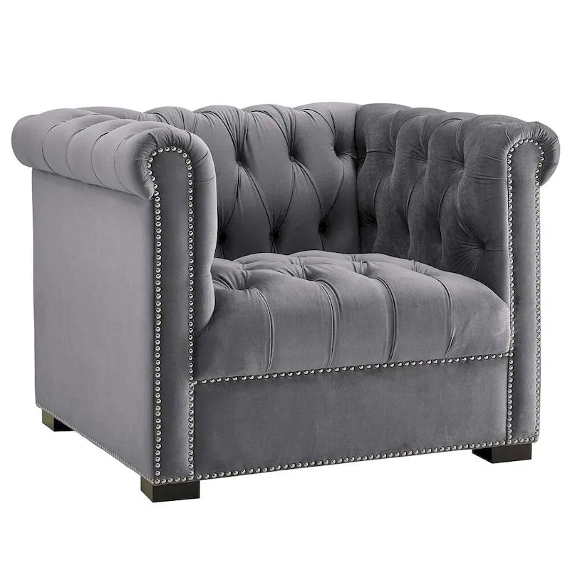 Chesterfield Armchair – Midnight Blue / Aqua / Grey / Ivory, Performance Velvet, Button Tufted, Seats 1