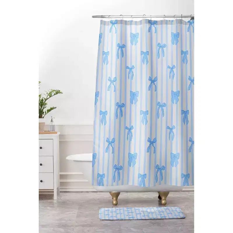 Deny Designs Showmemars Elegant Blue Bows and Striped Shower Curtain