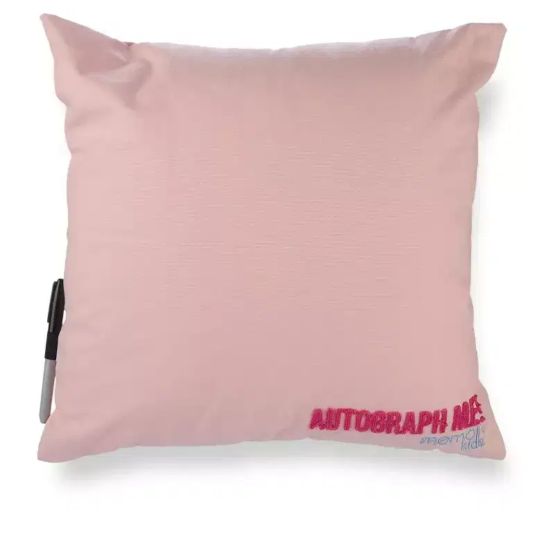 Memoi Girls Plush-Embroidered Happy Camper Autograph Pillow with Marker Peachy Pink One Size