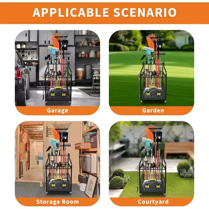 Vertical Wheeled Garden Tool Organizer with Shelves & Baskets - For Garden Tool Storage