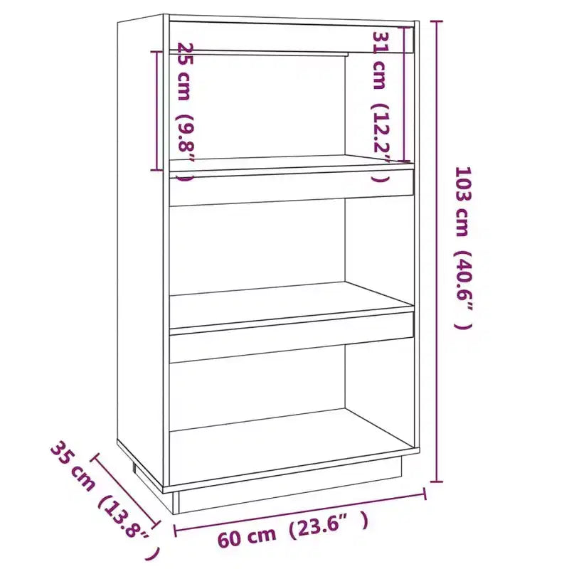 Book Cabinet Black Solid Pine Wood Medium Book Cabinet