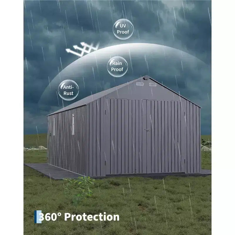 12x25FT Fully Enclosed Metal Carport with Vertical Roof and Steel Frame