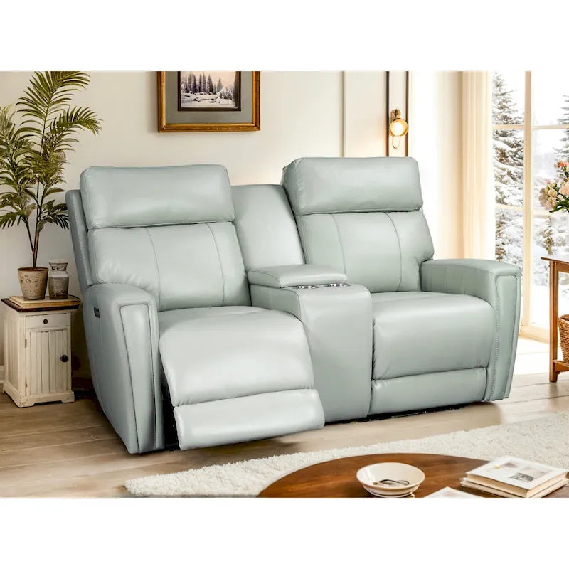 Zero Gravity Power Recliner Loveseat &ndash; Green / Blue / Cream, Top Grain Leather, Seats 2