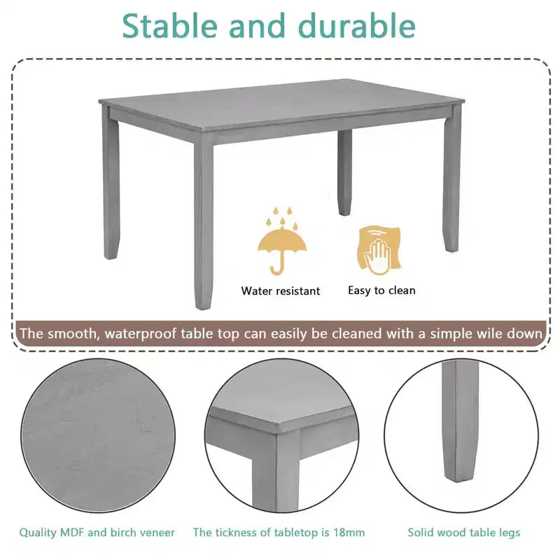 MAYEERTY 6-Piece Dining Set for 6, Wooden Rectangular Table + 4 Upholstered Chairs & Bench, Gray