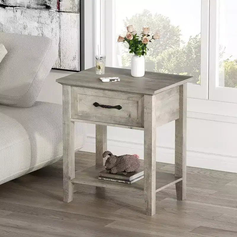 Garvee Modern Versatile Nightstand Beside End Table for Bedroom Nursery Living Room, End Table with Storage Drawer, Easy Assembly, Gray