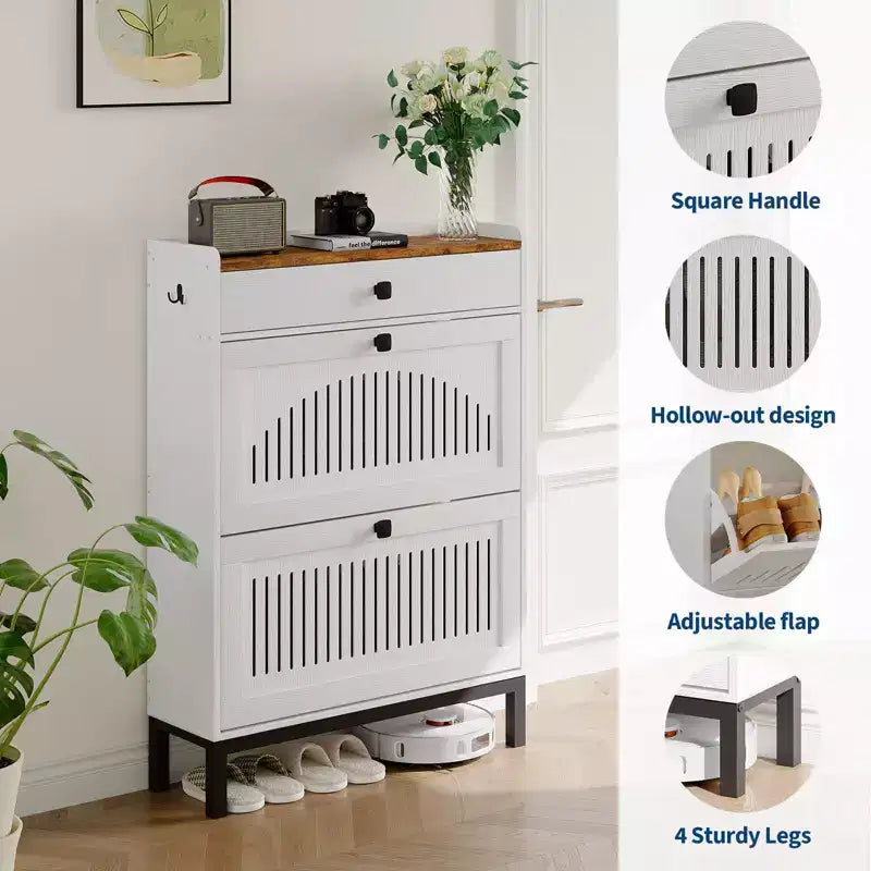 Shoe Storage Cabinet with 2 Flip Drawer, Shoes Organizer with with Top Drawer, Adjustable Shoe Rack