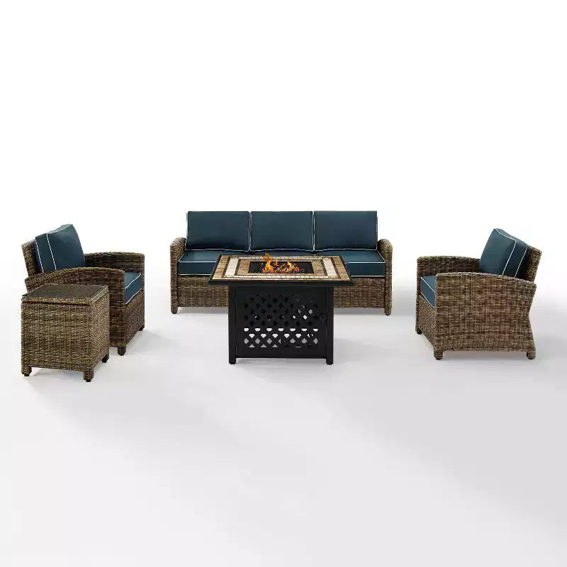 Bradenton 5pc Outdoor Wicker Conversation Set with Fire Table - Crosley